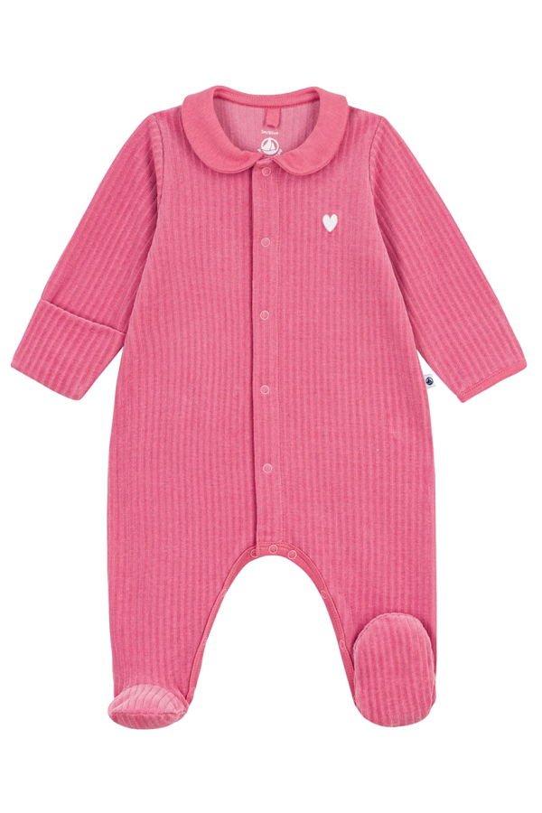 KIDS Petit Bateau Baby Velour Collared Pyjamas - Pink