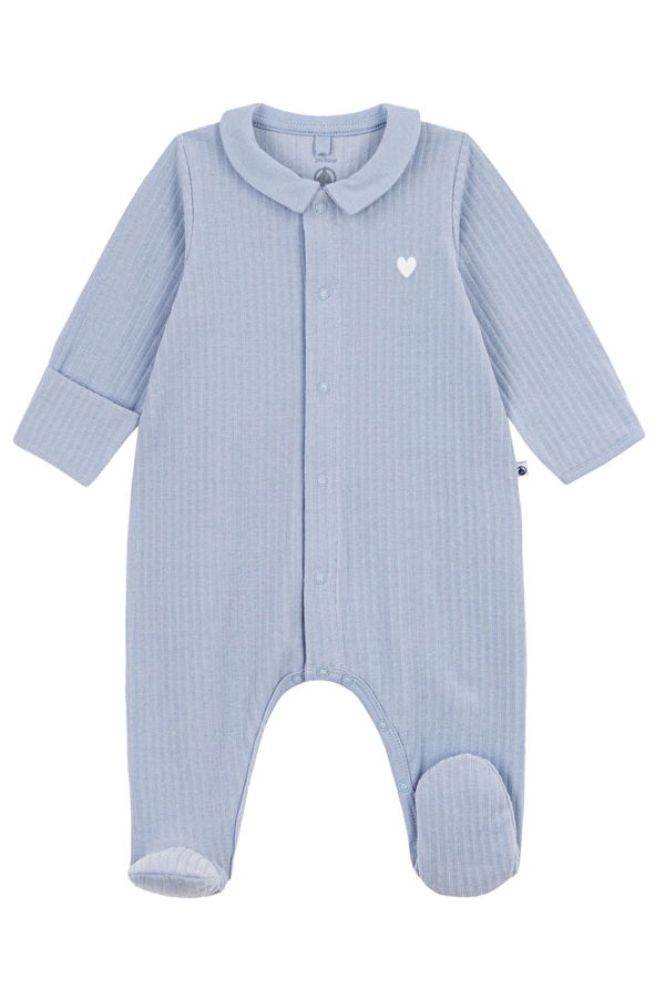 KIDS Petit Bateau Baby Velour Collared Pyjamas Polaire - Blue