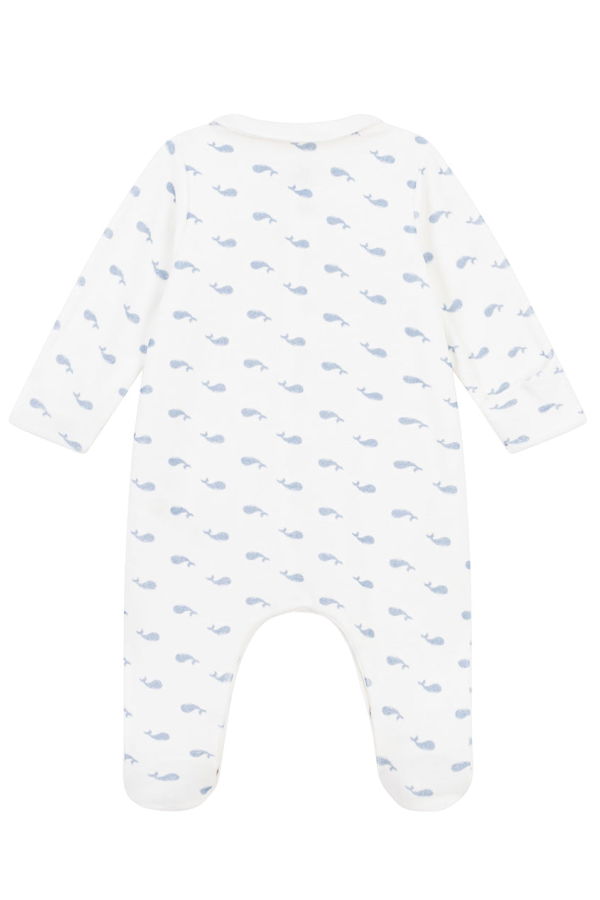 KIDS Petit Bateau Baby Velour Collared Pyjamas With Whale Print - White