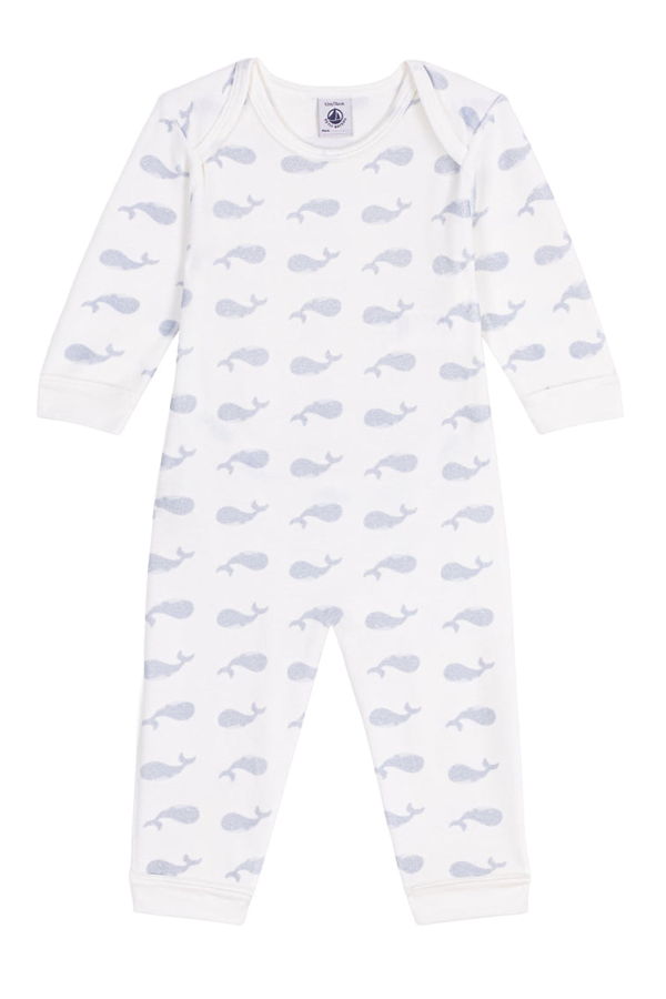 KIDS Petit Bateau Baby Velour Pyjamas With Whale Print - White