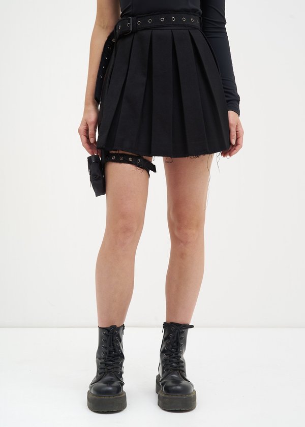 Hyein Seo Wool Skirt w/ Garter Belt - Black | Garmentory