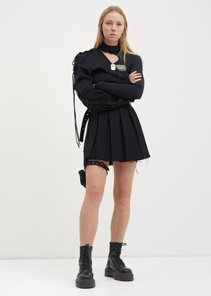Hyein Seo Wool Skirt w/ Garter Belt - Black | Garmentory