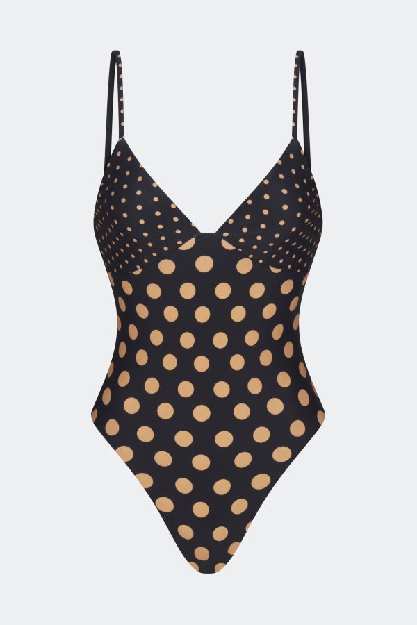 Simon Miller Behati One Piece Swimsuit - Black/Tan Polka Dot