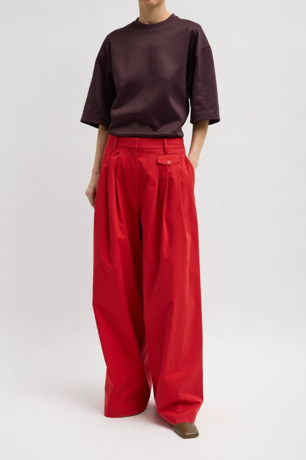 Tibi Bio Twill Triple Pleat Pant - Red