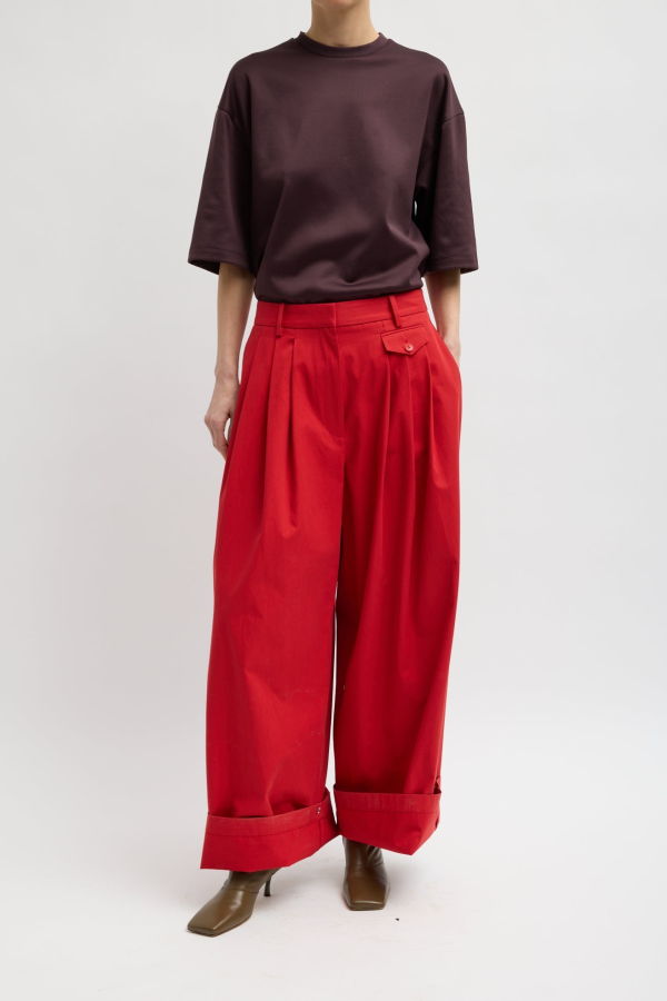 Tibi Bio Twill Triple Pleat Pant - Red