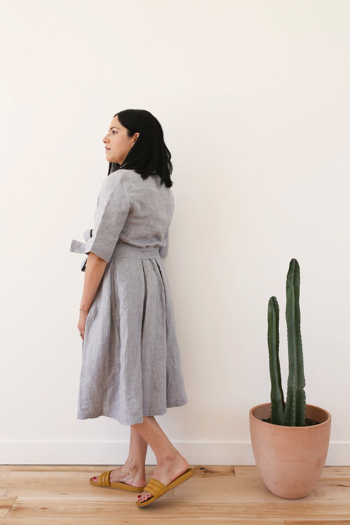 offon linen dress Loose Washed Striped Linen Dress OffOn