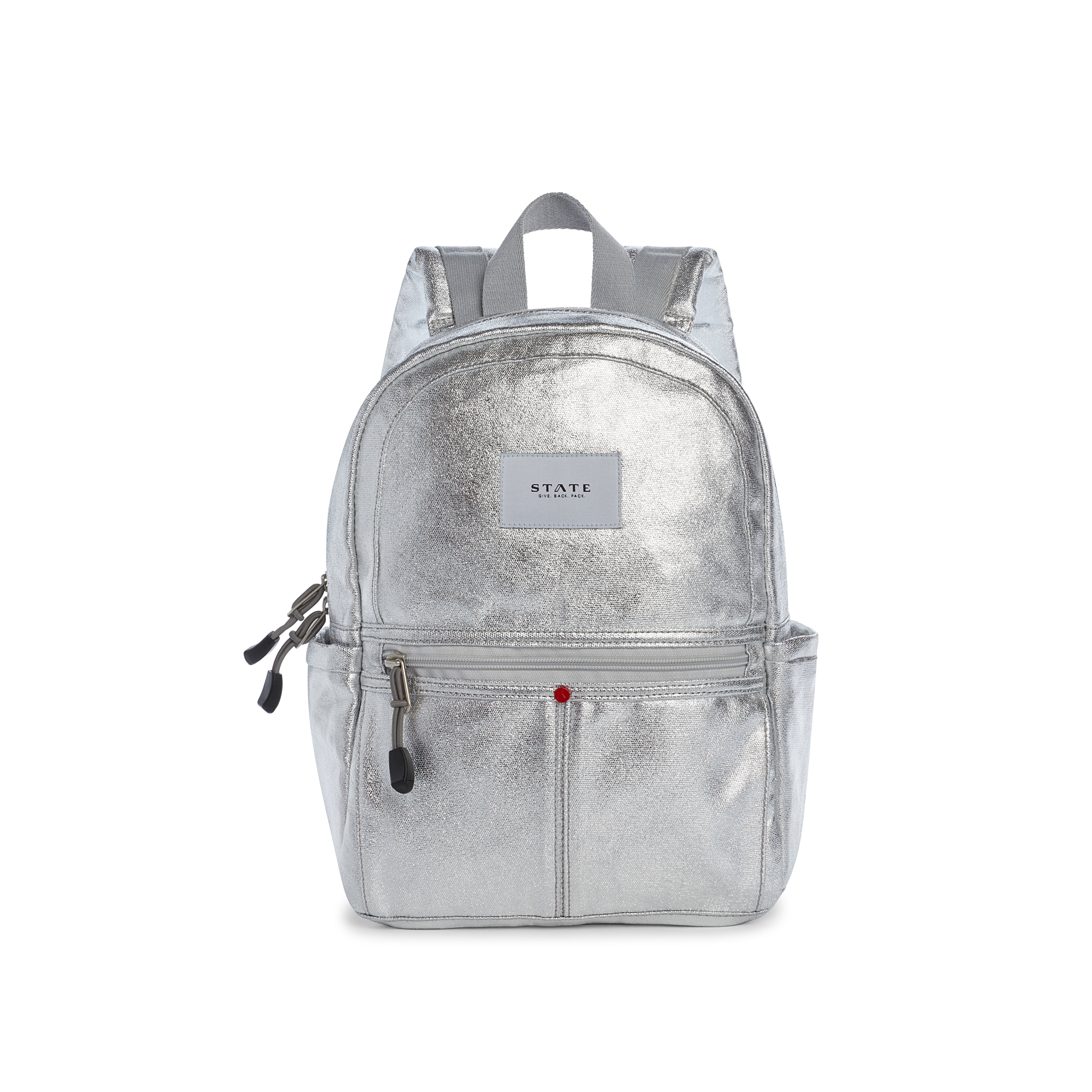 State Bags Kane mini silver metallic leather backpack STATE Bags | Kane Kids Travel Backpack Metallic Pink/Silver  main image 2