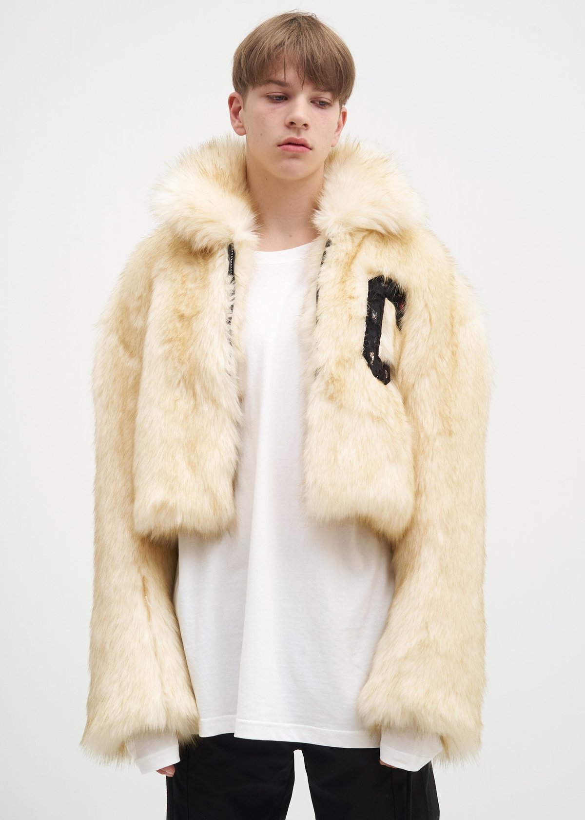 Hyein Seo Cropped Fur Jacket - BEIGE | Garmentory