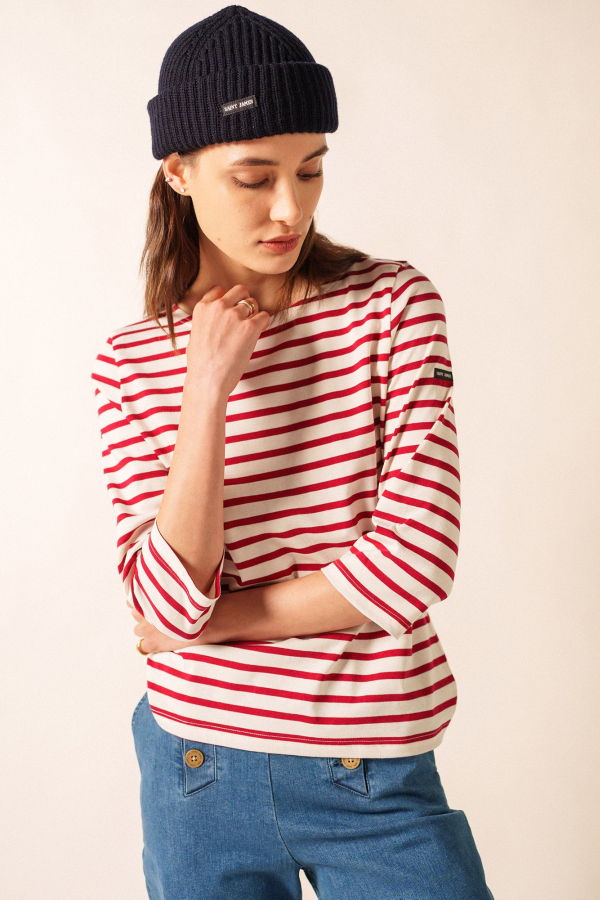 Saint James Galathee II Breton Striped Top - Ecru/Maroon