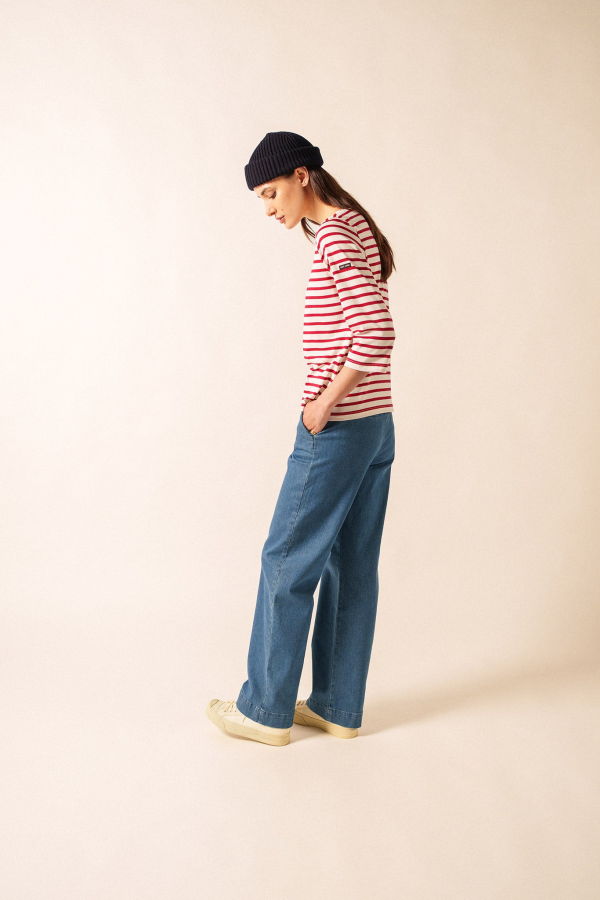 Saint James Galathee II Breton Striped Top - Ecru/Maroon