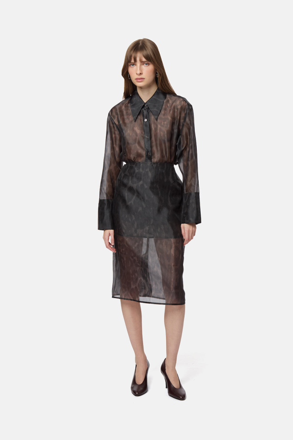 APPARIS Tyra Organza Leopard Midi Skirt