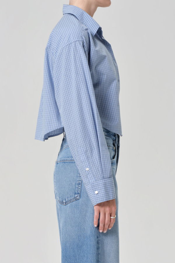 Citizens of Humanity Ana Cropped Button Up Shirt - Banker Blue Plaid