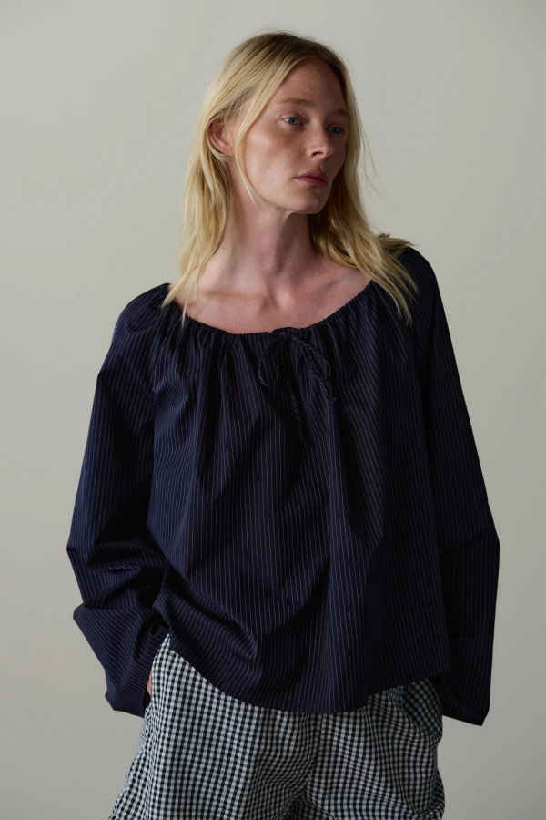 Donni. Pop Pinstripe Tie Top - Navy