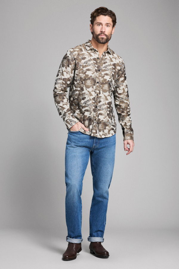 Billy Reid Camellia Jacquard Cedar Shirt - Green Multi