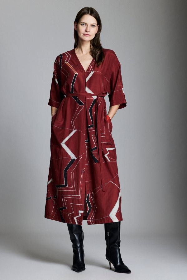 Billy Reid Mountain Silk V-Pleat Maxi Dress - Maroon