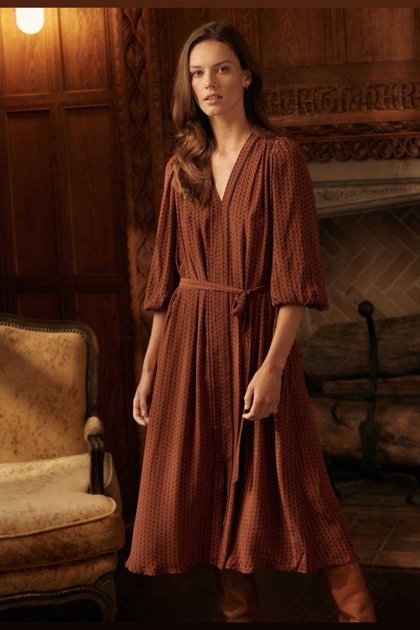 Billy Reid Tea Dress - Wine/Chocolate