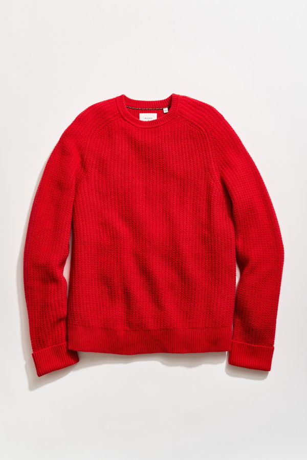 Billy Reid Wool Plaited Textured Crew Sweater - Pompeian Red