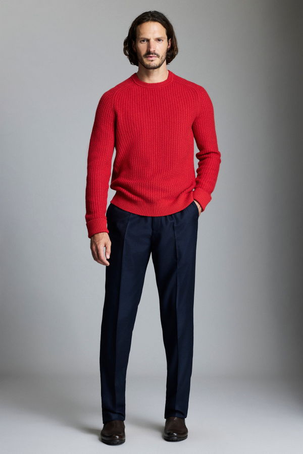 Billy Reid Wool Plaited Textured Crew Sweater - Pompeian Red