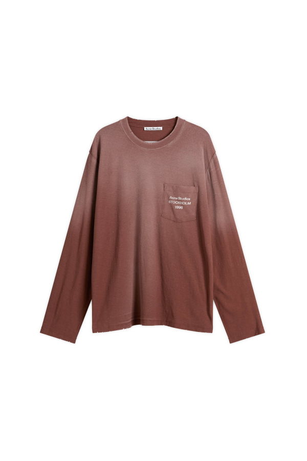 Acne Studios Long Sleeve Crewneck T-Shirt with Logo Chest Pocket - Chocolate Brown