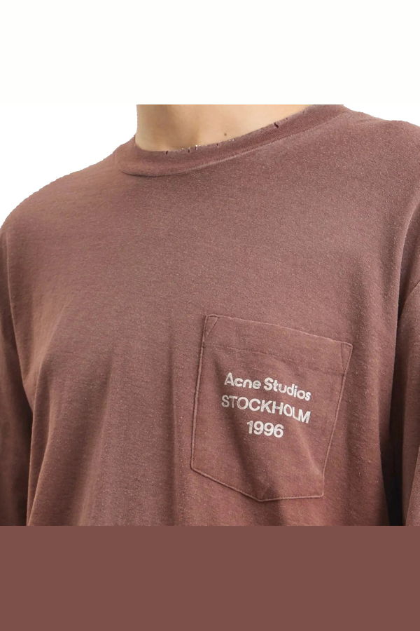 Acne Studios Long Sleeve Crewneck T-Shirt with Logo Chest Pocket - Chocolate Brown