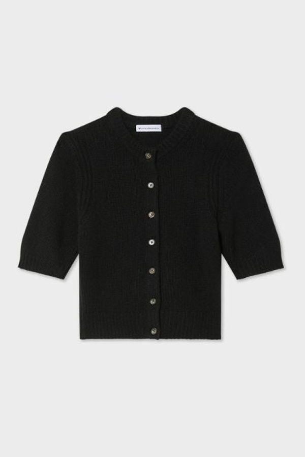 White + Warren Cashmere Elbow Sleeve Cardigan - Black