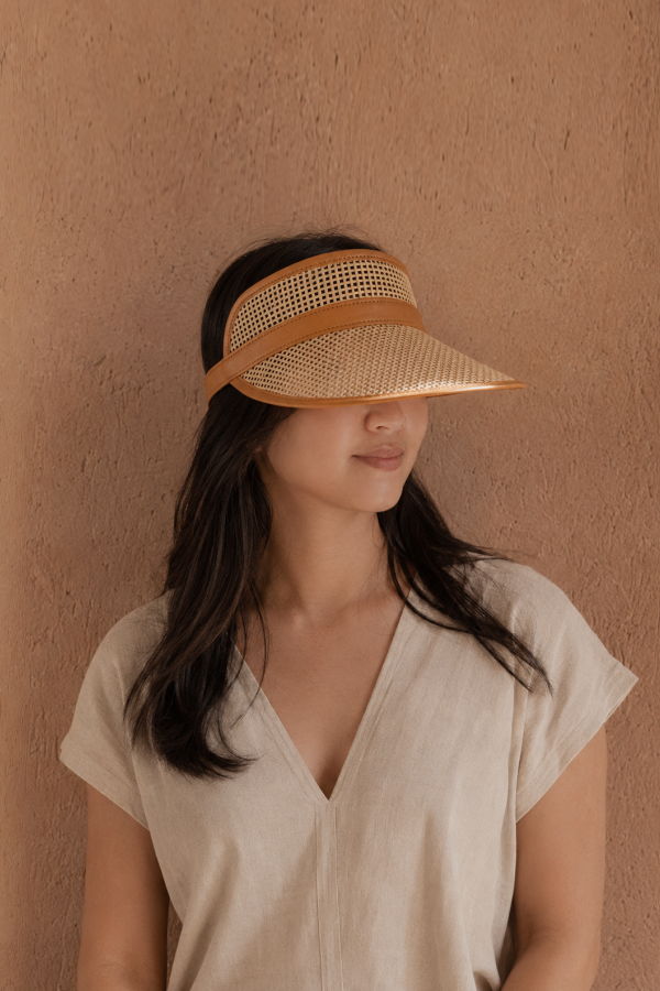 Village Thrive Sumi Leather and Cane Rattan Visor