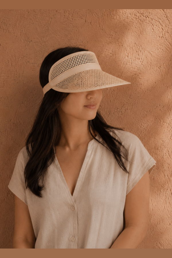 Village Thrive Sumi Leather and Cane Rattan Visor