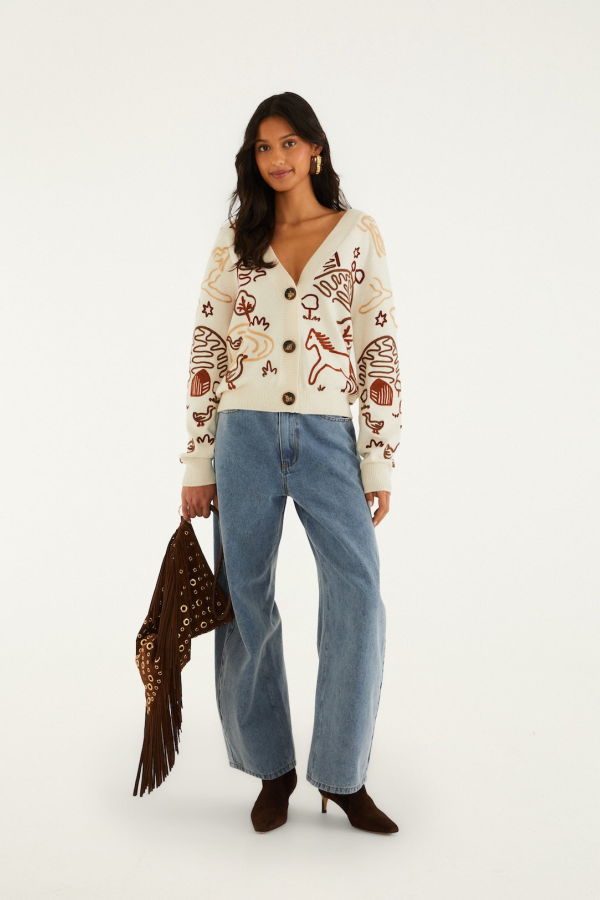 Farm Rio Countryside Cornelli Knit Cardigan - Off-White