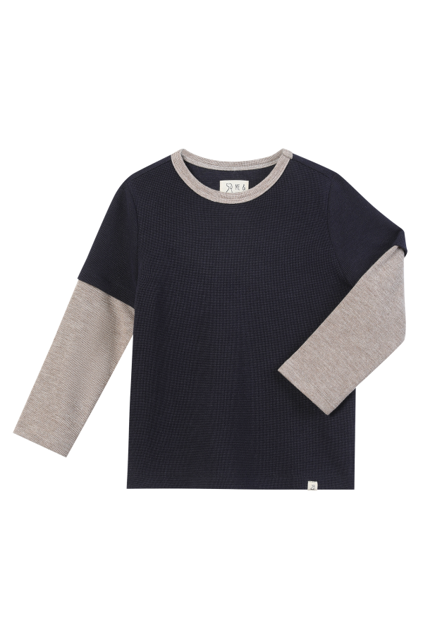 KIDS Me & Henry Cameron Waffle Mock Sleeve T-Shirt
