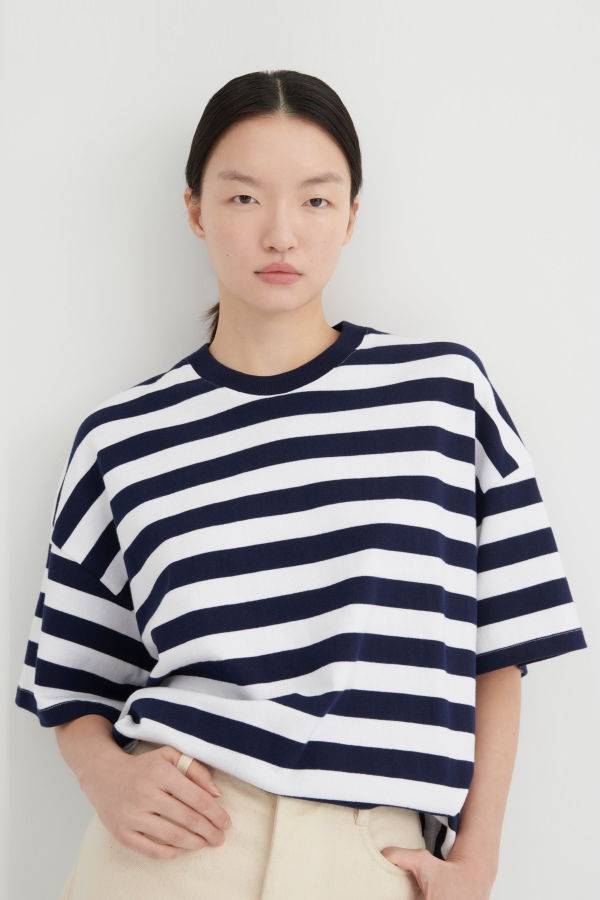 Kowtow Oversized Boxy Tee - Navy/White/Stripe