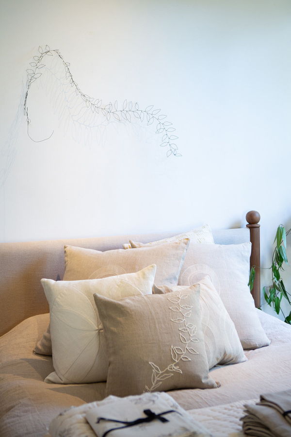 Erica Tanov Linen Embroidered Throw Pillow in Natural Vine