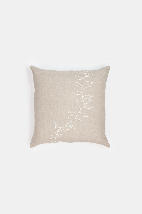 Erica Tanov Linen Embroidered Throw Pillow in Natural Vine