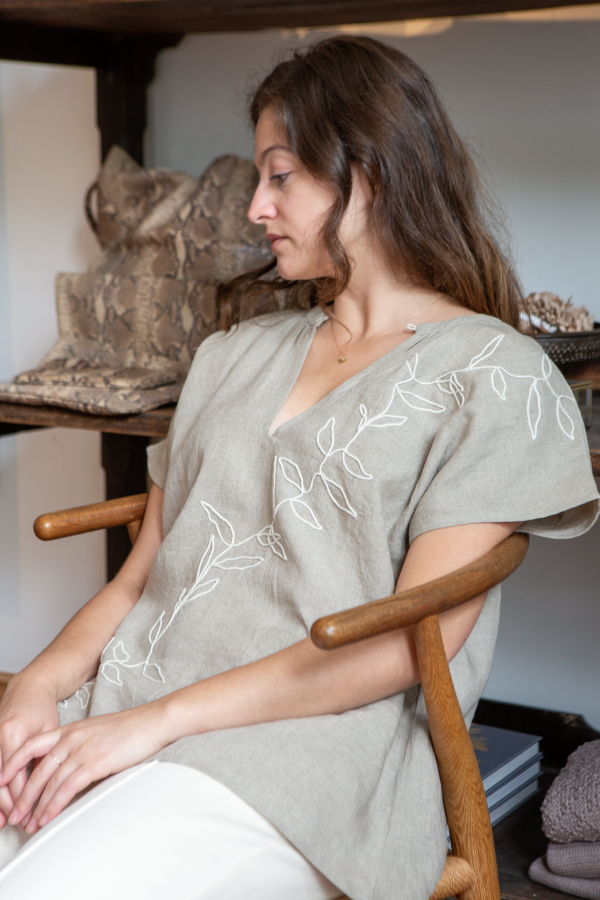 Erica Tanov Patti Embroidered Linen Blouse