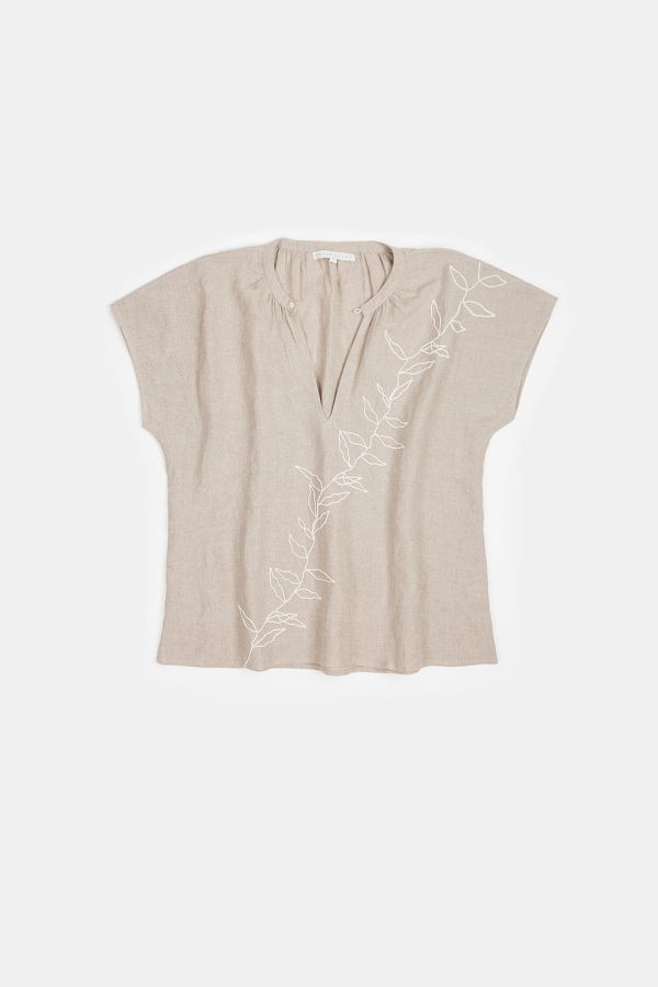 Erica Tanov Patti Embroidered Linen Blouse
