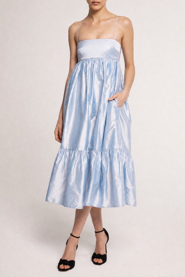 baaby Big Silk Ruffle Dress - Sky