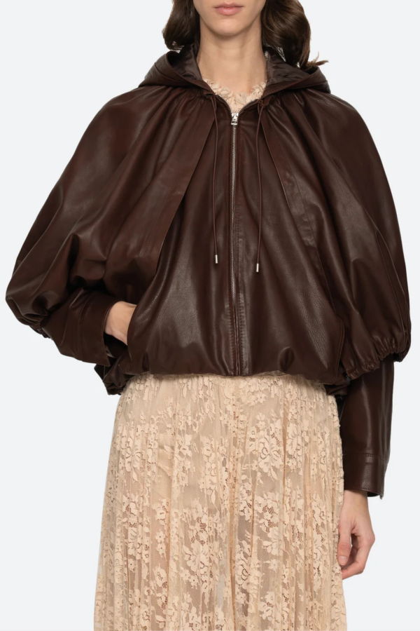 Sea NY Thompson Leather Cape Jacket - Brown