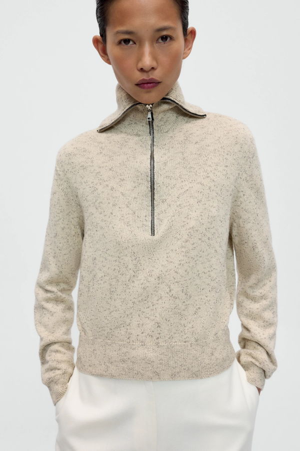 Cordera Flecked Cotton Zip-Up Sweater