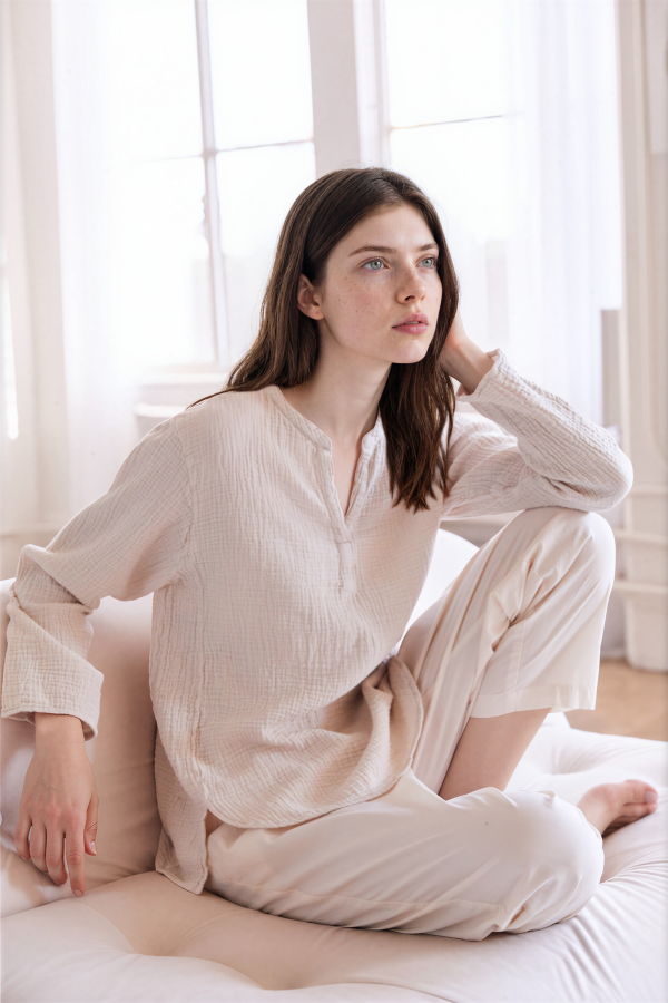 It Is Well L.A. Organic Long Sleeve Mandarin Top 