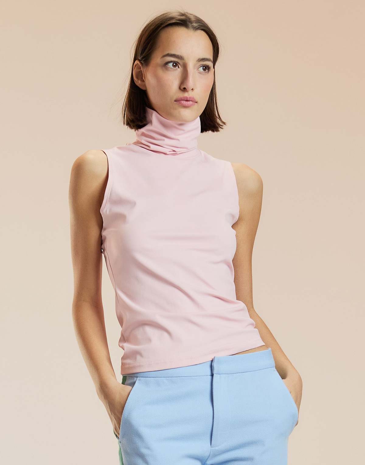 Cynthia Rowley Sutton Sleeveless Turtleneck Top - Pink - Image 2 of 4