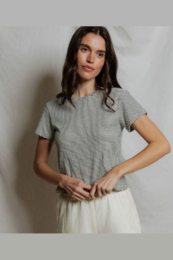 Perfect White Tee Vivian Stripe Tee - Natural/Black