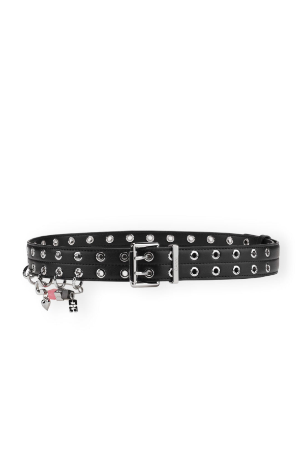 Ganni Double Eyelet Belt with Safety Pin - Black