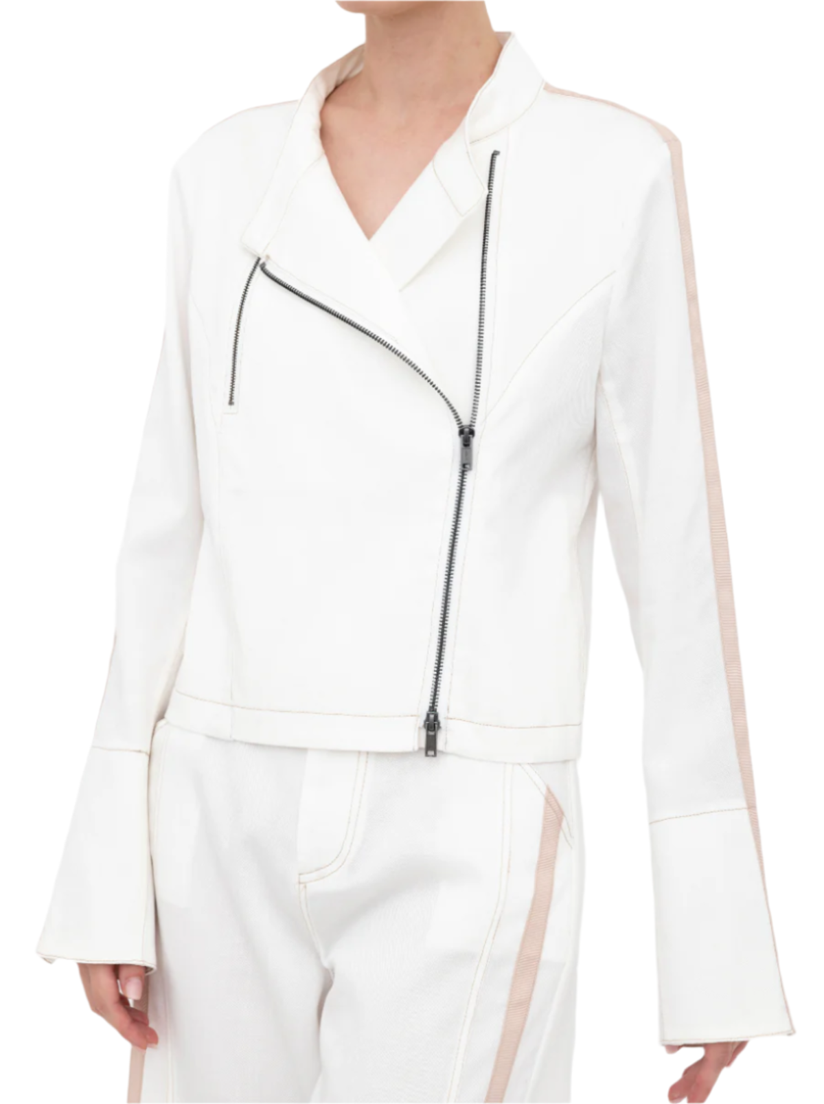 Elaine Kim Eco Slub Denim Moto Jacket with Contrast Grosgrain Stripe - Image 1 of 3