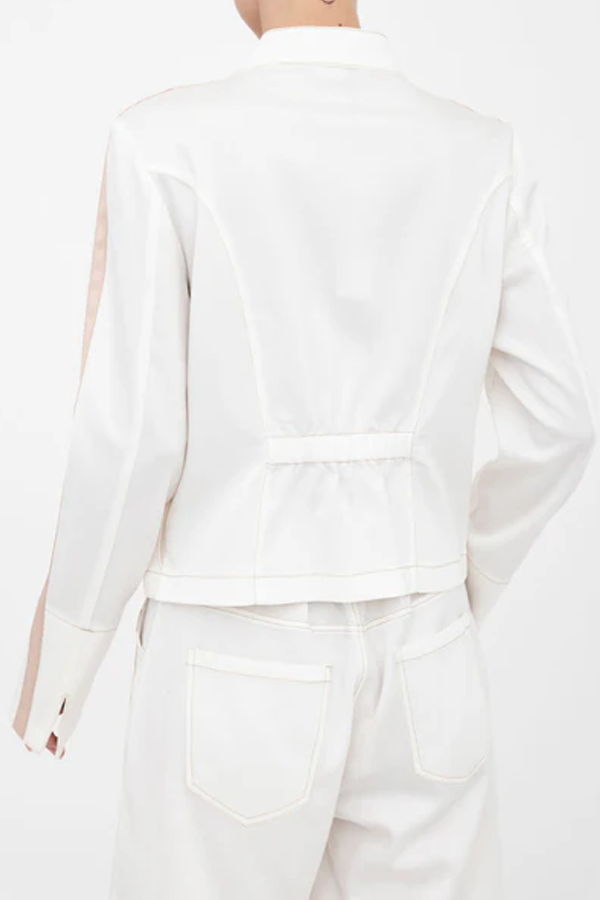 Elaine Kim Eco Slub Denim Moto Jacket with Contrast Grosgrain Stripe