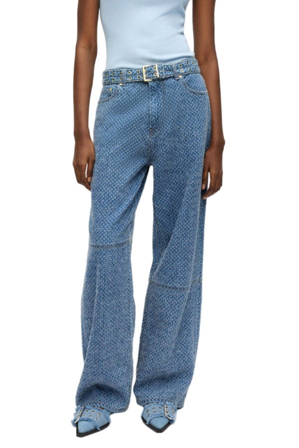 Ganni Fluffy Denim Izey Belted Pant