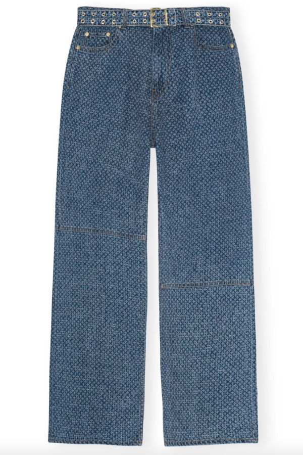 Ganni Fluffy Denim Izey Belted Pant