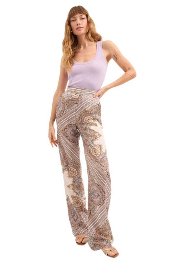 Veronica Beard Grigore Silk Pant - Stone Khaki Multi