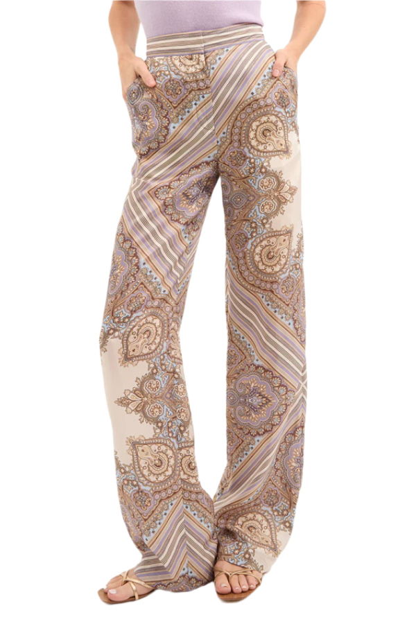 Veronica Beard Grigore Silk Pant - Stone Khaki Multi