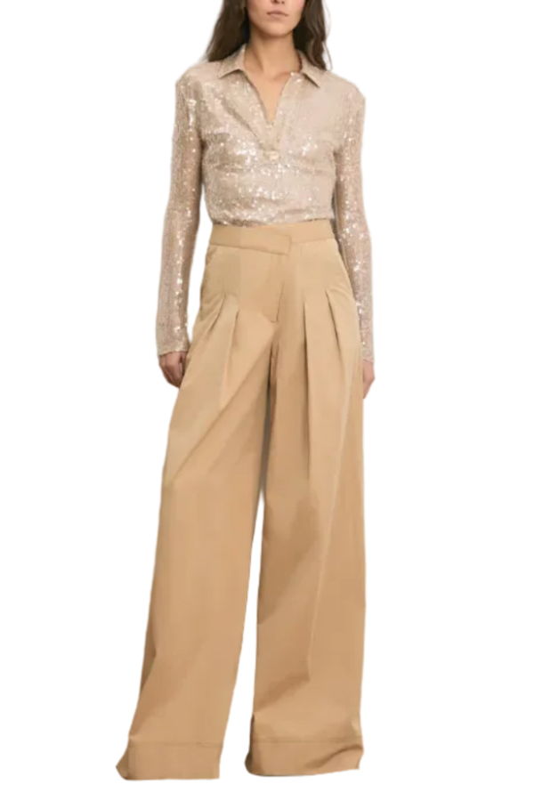 Veronica Beard Heron Crossover Waistband Pant - Khaki