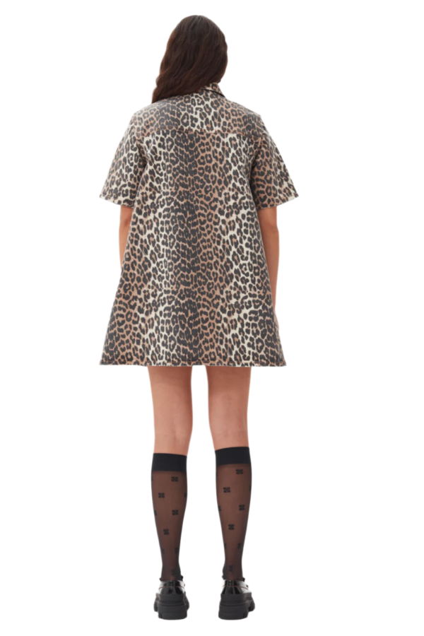 Ganni Printed Denim Mini Dress - Leopard