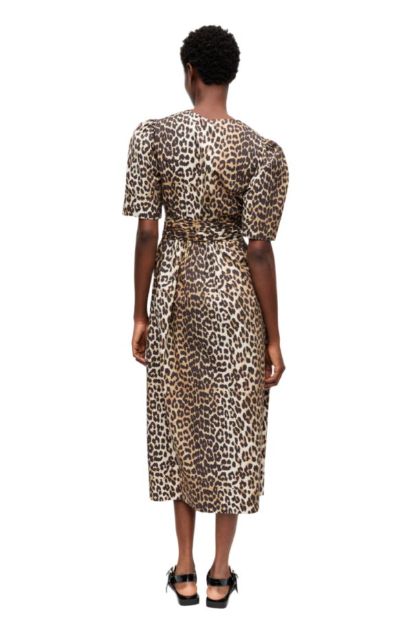 Ganni Printed Cotton Tie Strap Midi Dress